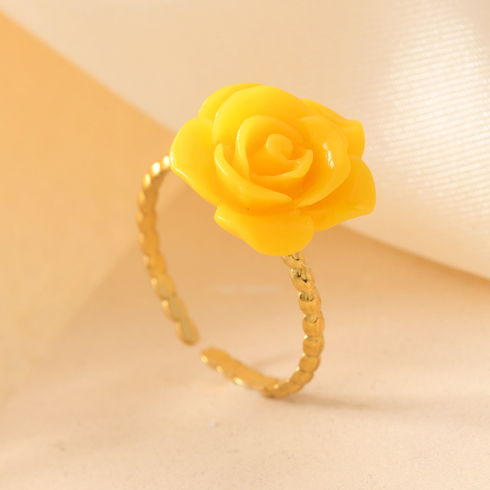 New Pink Embossed Flower Shell Pink Synthetic Rose Ring